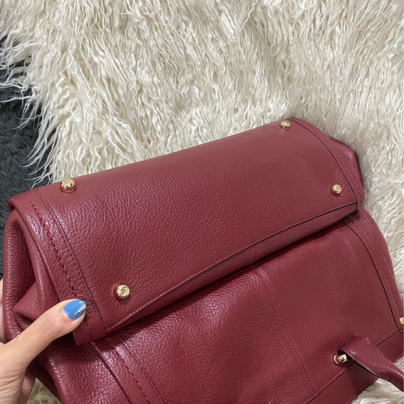 全新未使用coach 全真皮手提肩背包（酒紅）-13