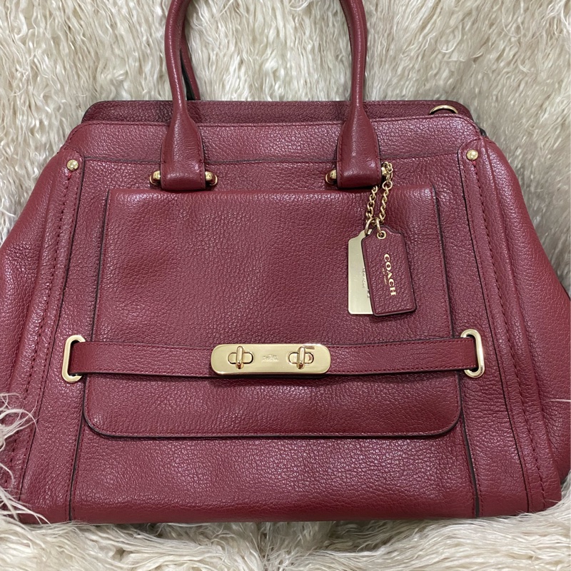 全新未使用coach 全真皮手提肩背包（酒紅）-21
