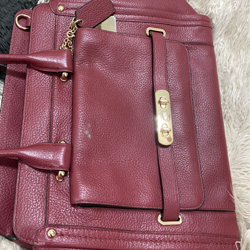 全新未使用coach 全真皮手提肩背包（酒紅）-22