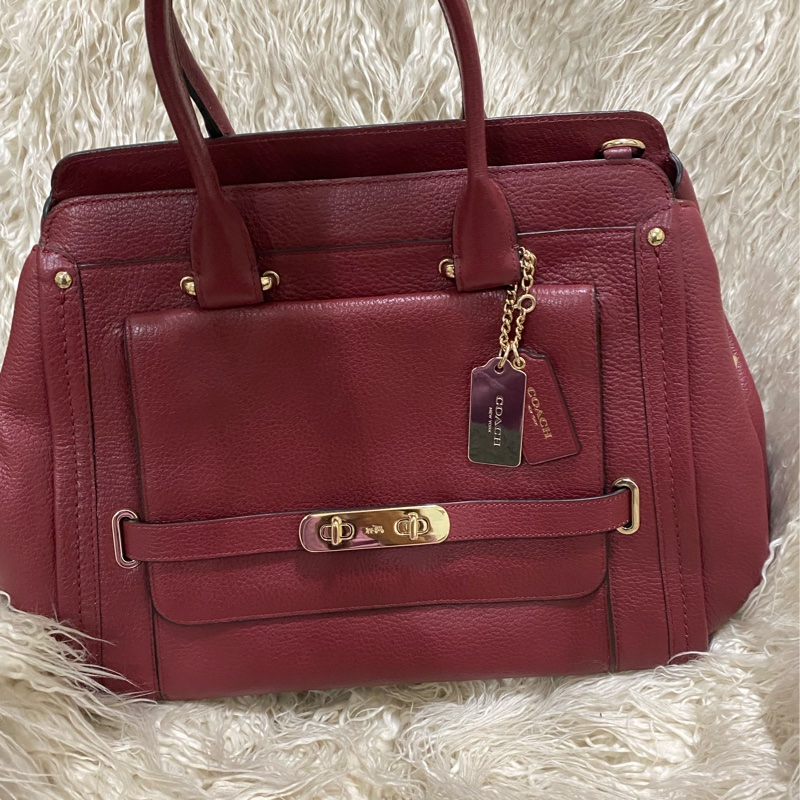 全新未使用coach 全真皮手提肩背包（酒紅）-23
