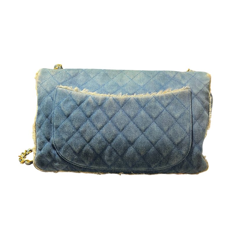 Used CHANEL Denim Matelasse Single Flap Chain Shoulder Bag Light Blue GHW-1