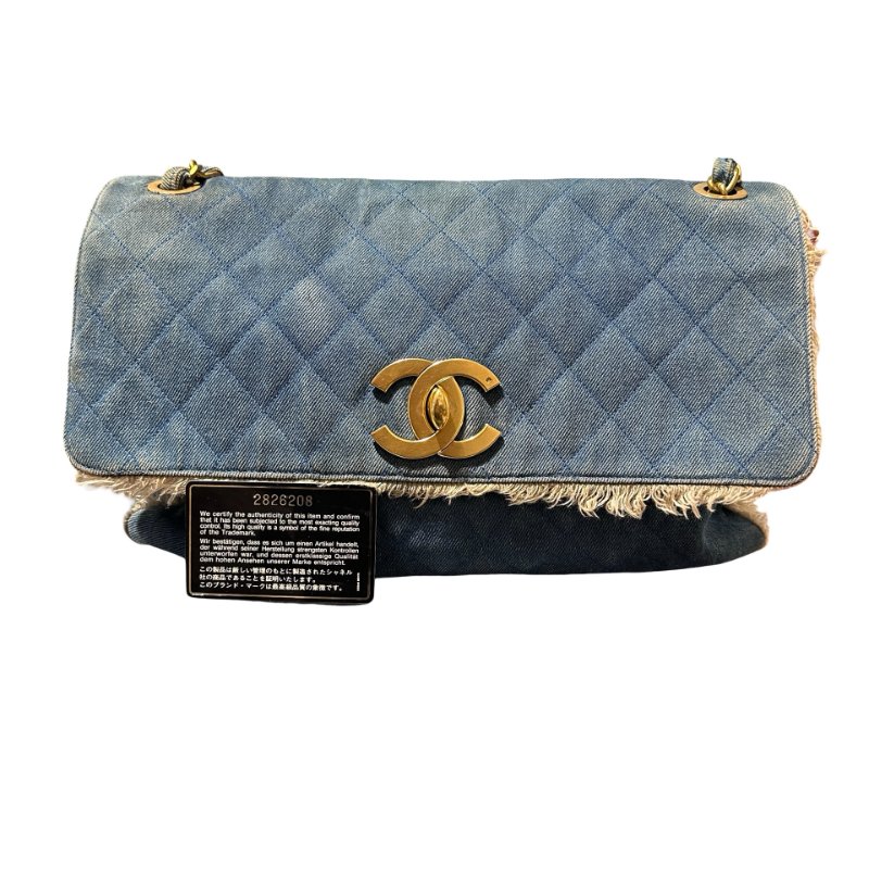 Used CHANEL Denim Matelasse Single Flap Chain Shoulder Bag Light Blue GHW-2