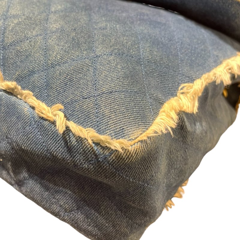 Used CHANEL Denim Matelasse Single Flap Chain Shoulder Bag Light Blue GHW-3