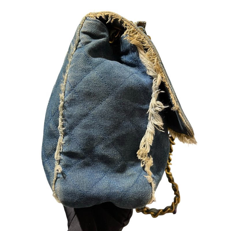 Used CHANEL Denim Matelasse Single Flap Chain Shoulder Bag Light Blue GHW-4