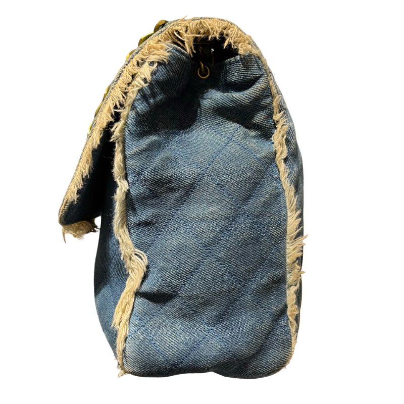 Used CHANEL Denim Matelasse Single Flap Chain Shoulder Bag Light Blue GHW-5