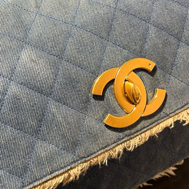 Used CHANEL Denim Matelasse Single Flap Chain Shoulder Bag Light Blue GHW-6