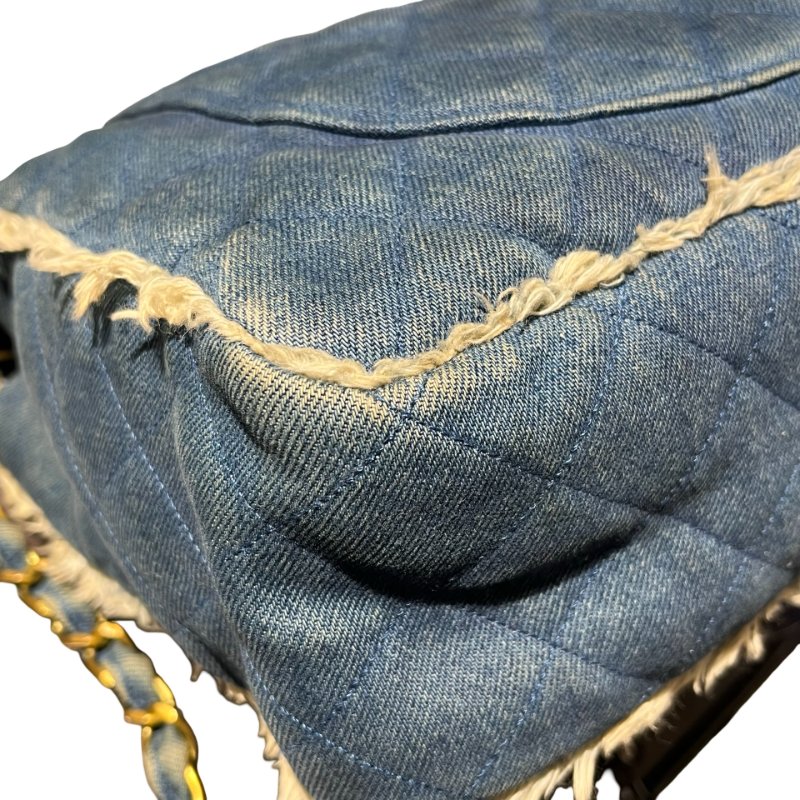 Used CHANEL Denim Matelasse Single Flap Chain Shoulder Bag Light Blue GHW-7