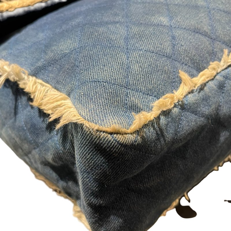 Used CHANEL Denim Matelasse Single Flap Chain Shoulder Bag Light Blue GHW-10