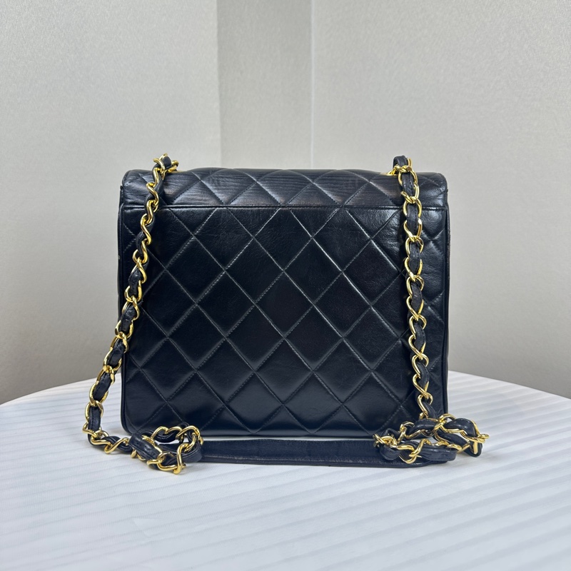 香奈兒/Chanel Vintage中古金扣黑色牛皮菱格紋單肩包25x10x20cm-1
