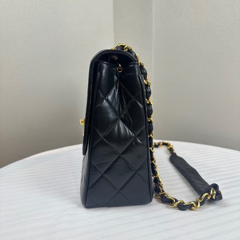 香奈兒/Chanel Vintage中古金扣黑色牛皮菱格紋單肩包25x10x20cm-2