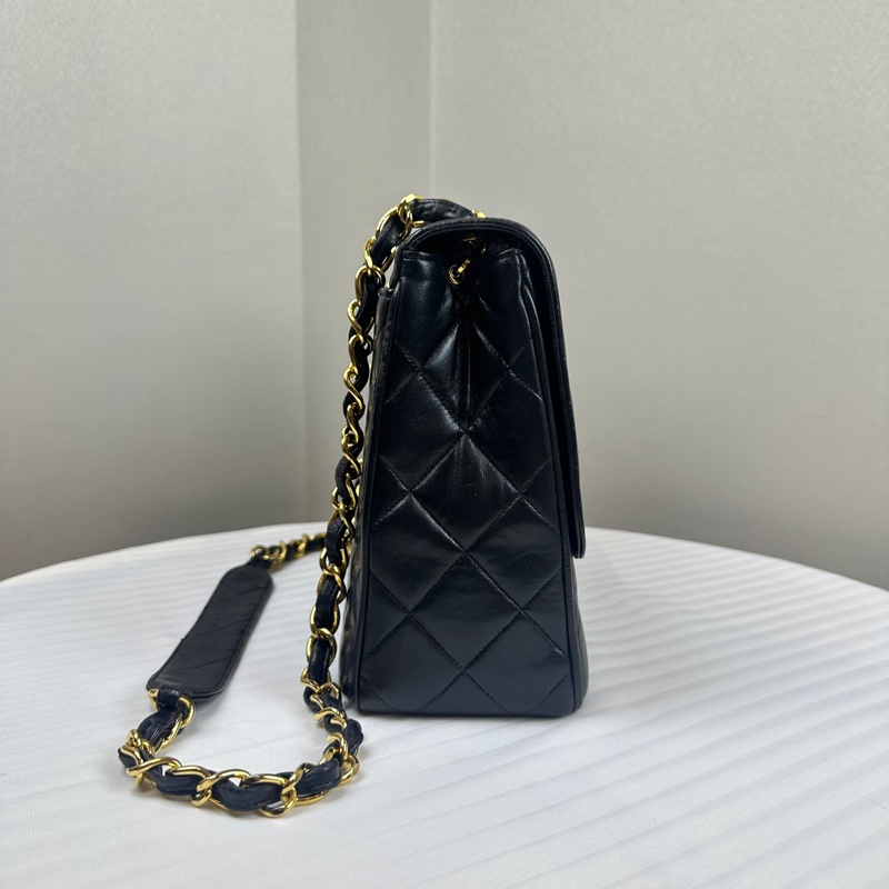 香奈兒/Chanel Vintage中古金扣黑色牛皮菱格紋單肩包25x10x20cm-3