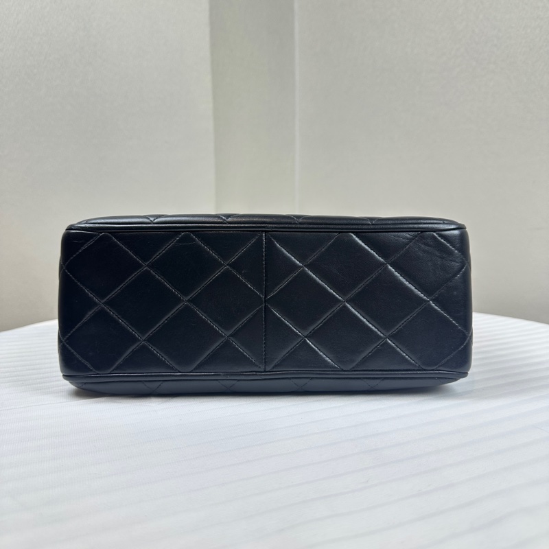 香奈兒/Chanel Vintage中古金扣黑色牛皮菱格紋單肩包25x10x20cm-5