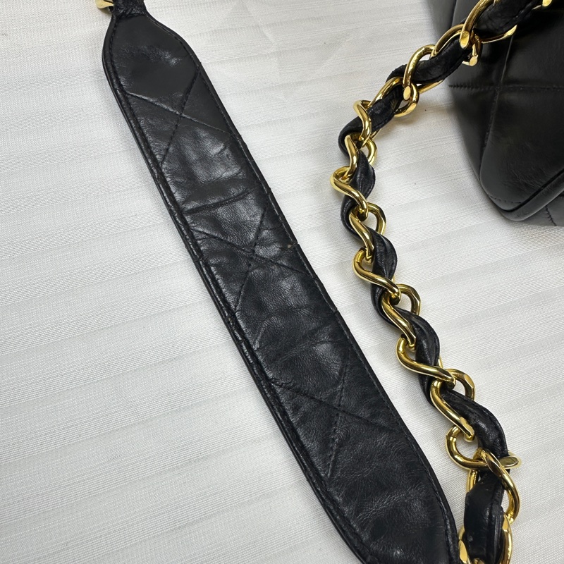 香奈兒/Chanel Vintage中古金扣黑色牛皮菱格紋單肩包25x10x20cm-7