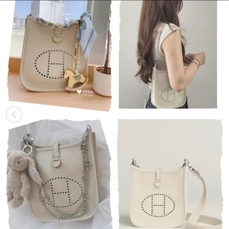 99+1💯🔥閒置新 Hermes 愛馬仕 Mini Evelyne Craie 奶昔白 Stamp K-1