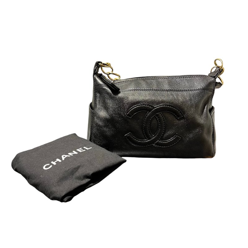Used CHANEL Vintage Hobo Hobo Bag Black GHW-3