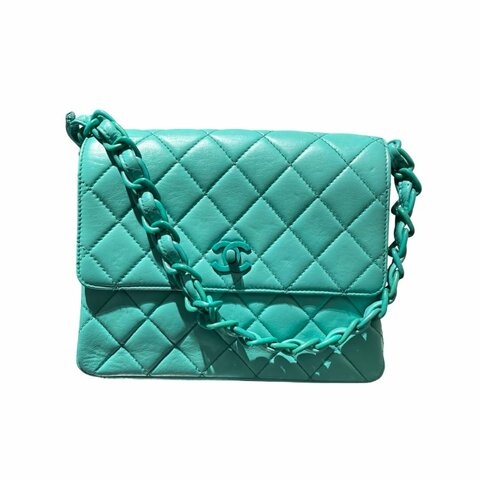 Used CHANEL Vintage flag Flat bag Green GHW