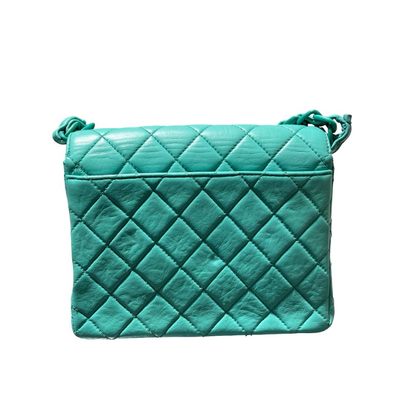 Used CHANEL Vintage flag Flat bag Green GHW-3