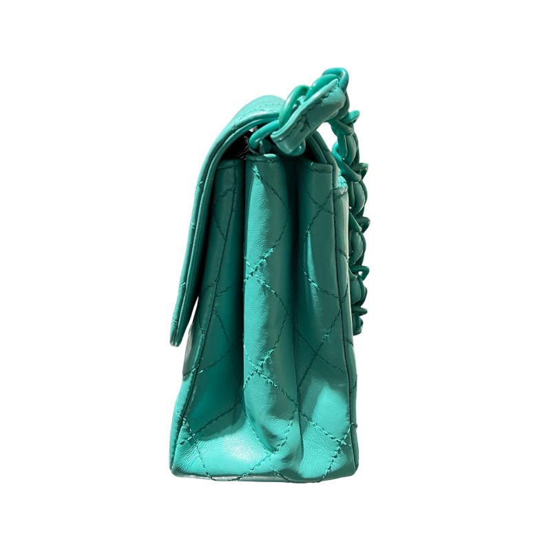 Used CHANEL Vintage flag Flat bag Green GHW-5