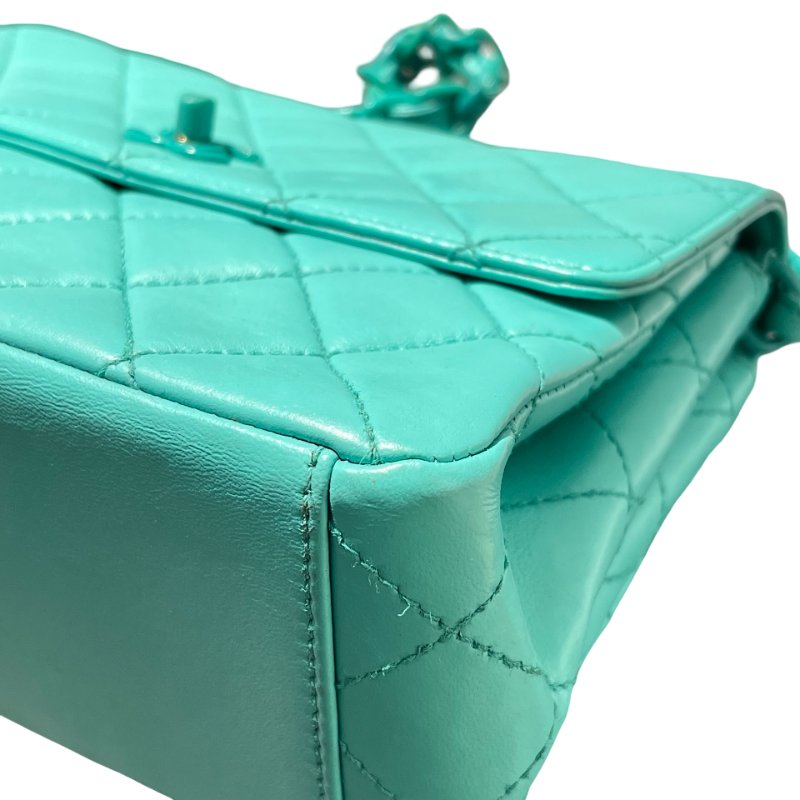 Used CHANEL Vintage flag Flat bag Green GHW-6