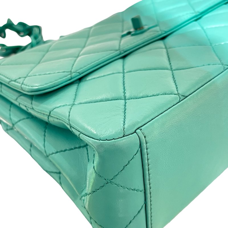 Used CHANEL Vintage flag Flat bag Green GHW-7