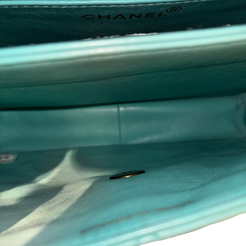 Used CHANEL Vintage flag Flat bag Green GHW-9