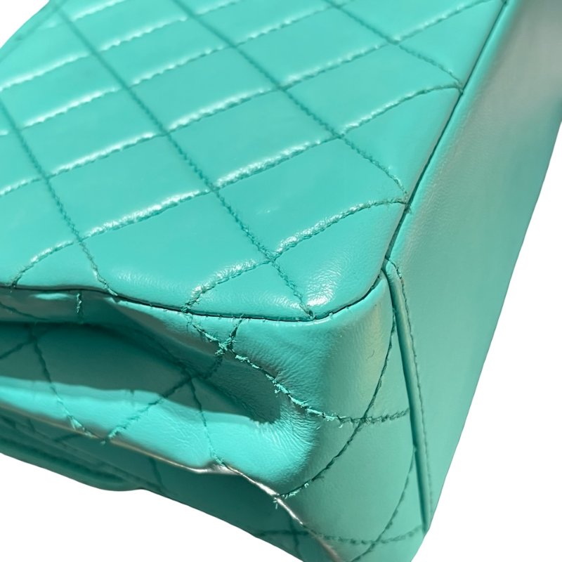 Used CHANEL Vintage flag Flat bag Green GHW-10