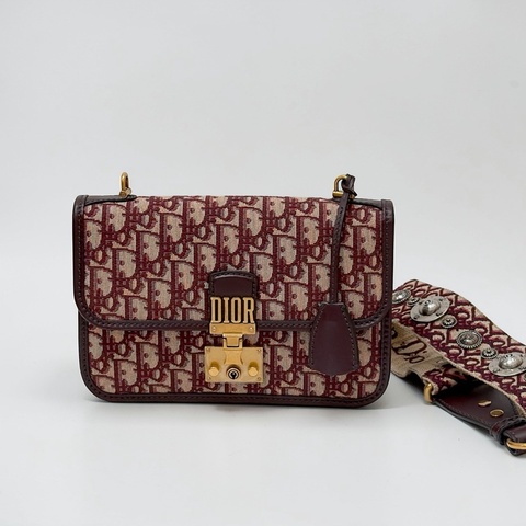 莉亞精品♡ Dior 酒紅老花郵差包 二手美包