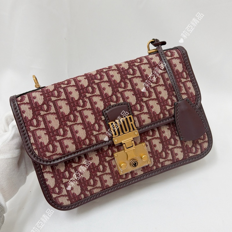 莉亞精品♡ Dior 酒紅老花郵差包 二手美包-2