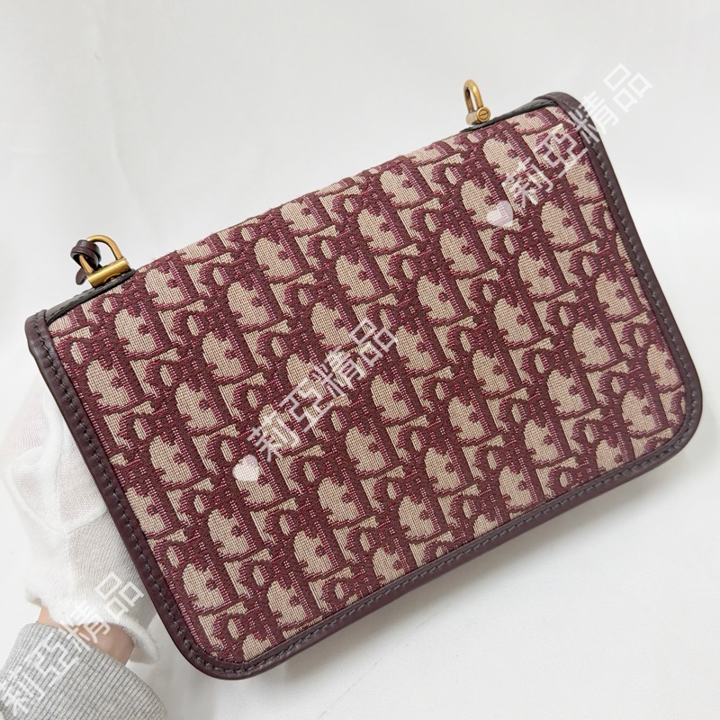 莉亞精品♡ Dior 酒紅老花郵差包 二手美包-3