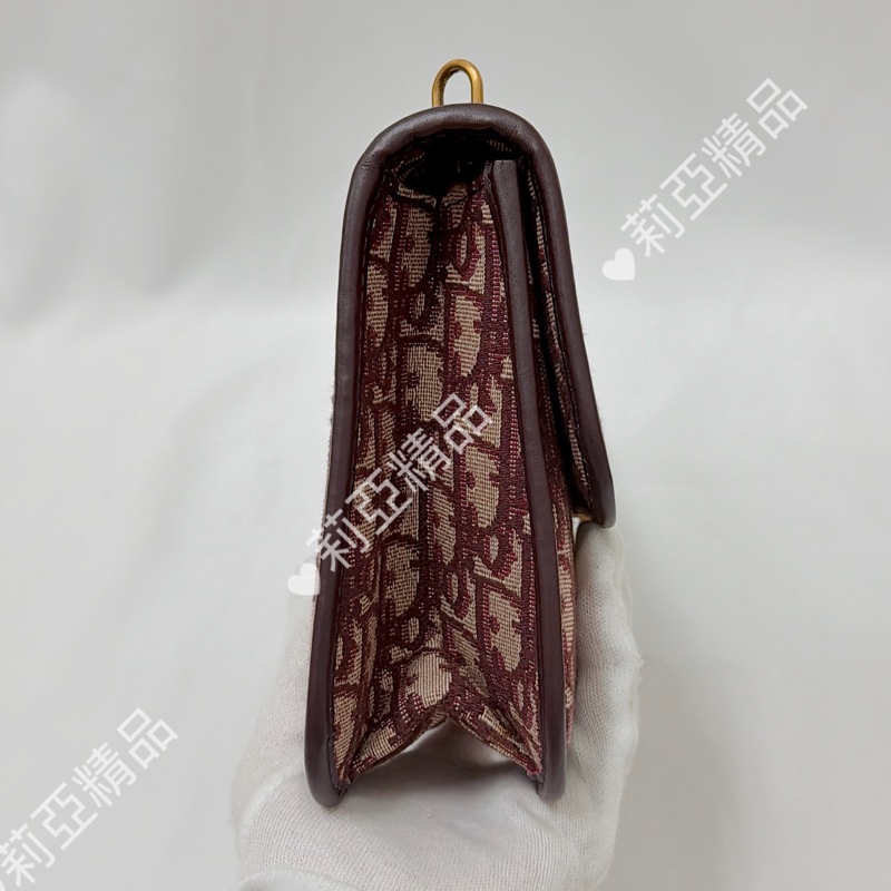 莉亞精品♡ Dior 酒紅老花郵差包 二手美包-5