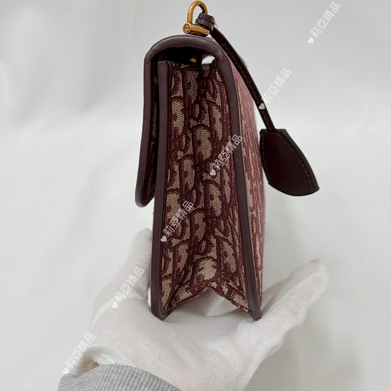 莉亞精品♡ Dior 酒紅老花郵差包 二手美包-6