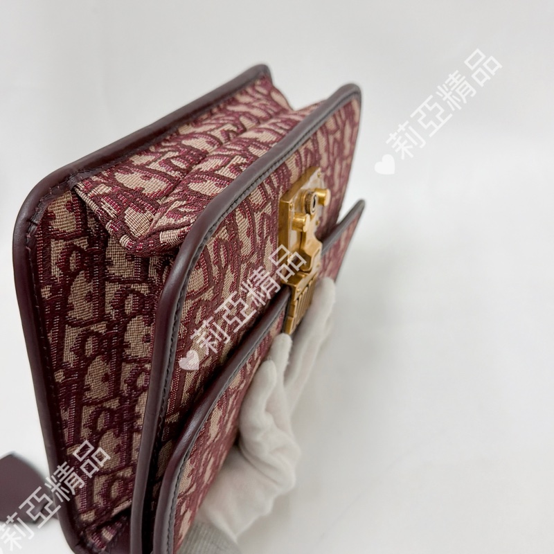 莉亞精品♡ Dior 酒紅老花郵差包 二手美包-8