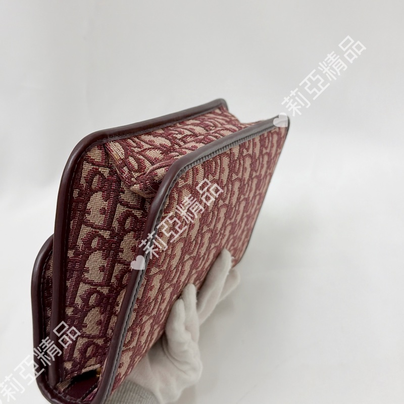 莉亞精品♡ Dior 酒紅老花郵差包 二手美包-11