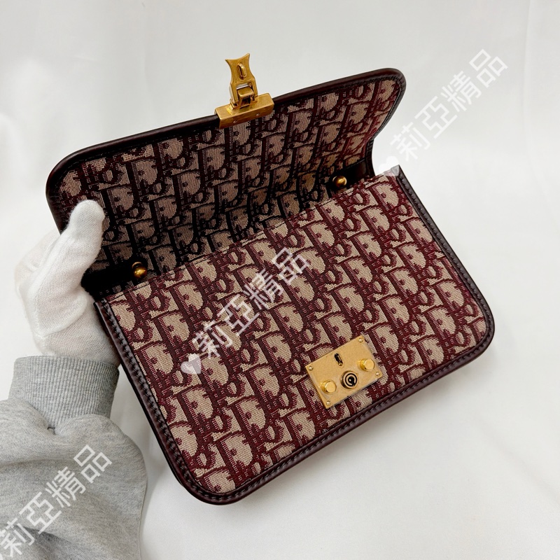 莉亞精品♡ Dior 酒紅老花郵差包 二手美包-12