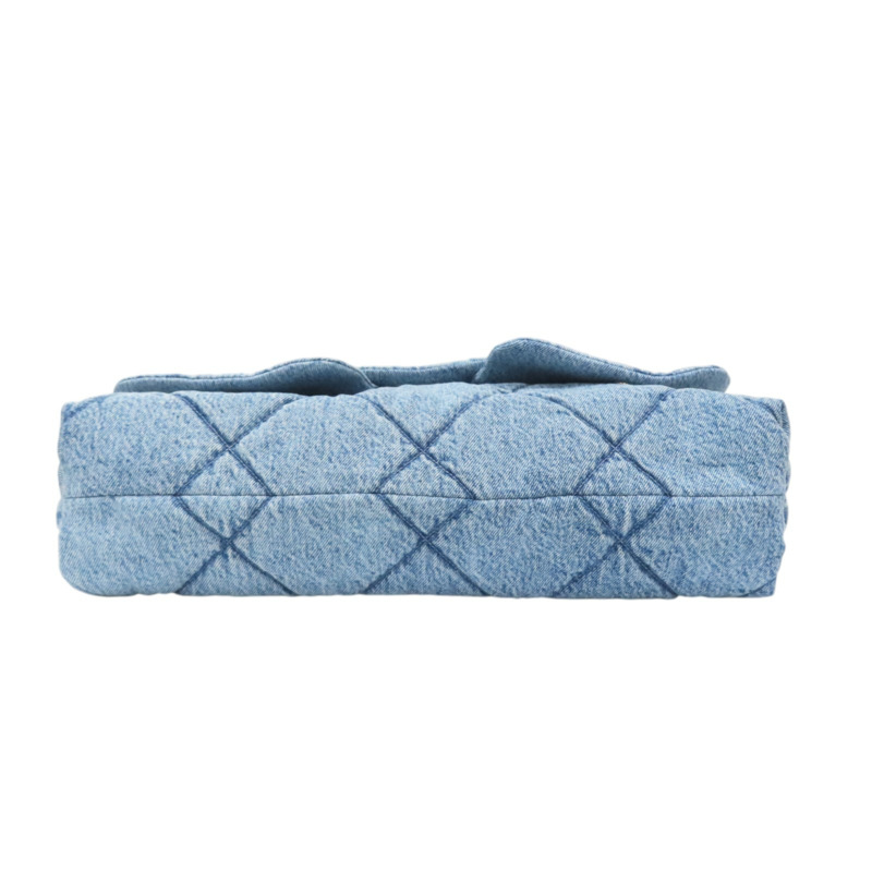 藍色 單寧布 Maxi 鍊帶 翻蓋包 金扣【CHANEL 香奈兒】 AS5727-3