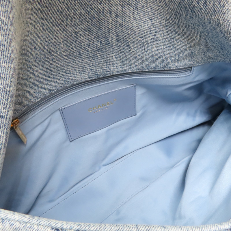 藍色 單寧布 Maxi 鍊帶 翻蓋包 金扣【CHANEL 香奈兒】 AS5727-5