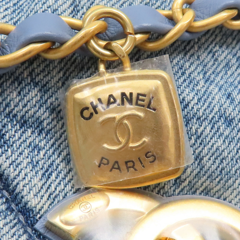 藍色 單寧布 Maxi 鍊帶 翻蓋包 金扣【CHANEL 香奈兒】 AS5727-8