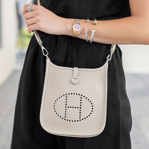 💯Hermes 愛馬仕 Mini Evelyne Craie Stamp K 奶昔白銀扣K刻