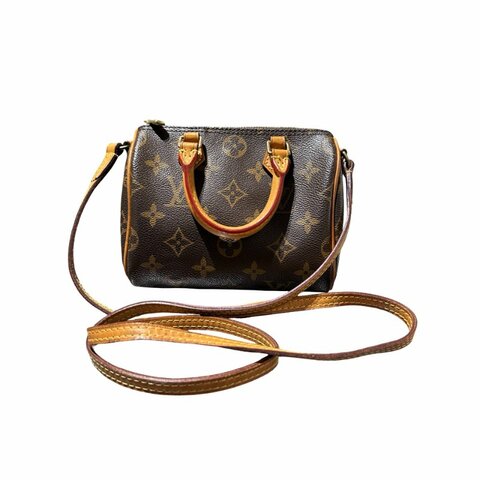 Used LOUIS VUITTON Monogram Speedy Nano Cross Body Bag Brown GHW