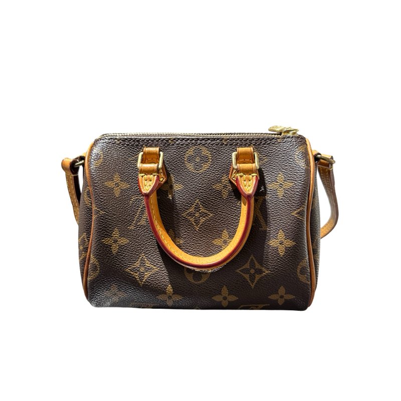 Used LOUIS VUITTON Monogram Speedy Nano Cross Body Bag Brown GHW-10