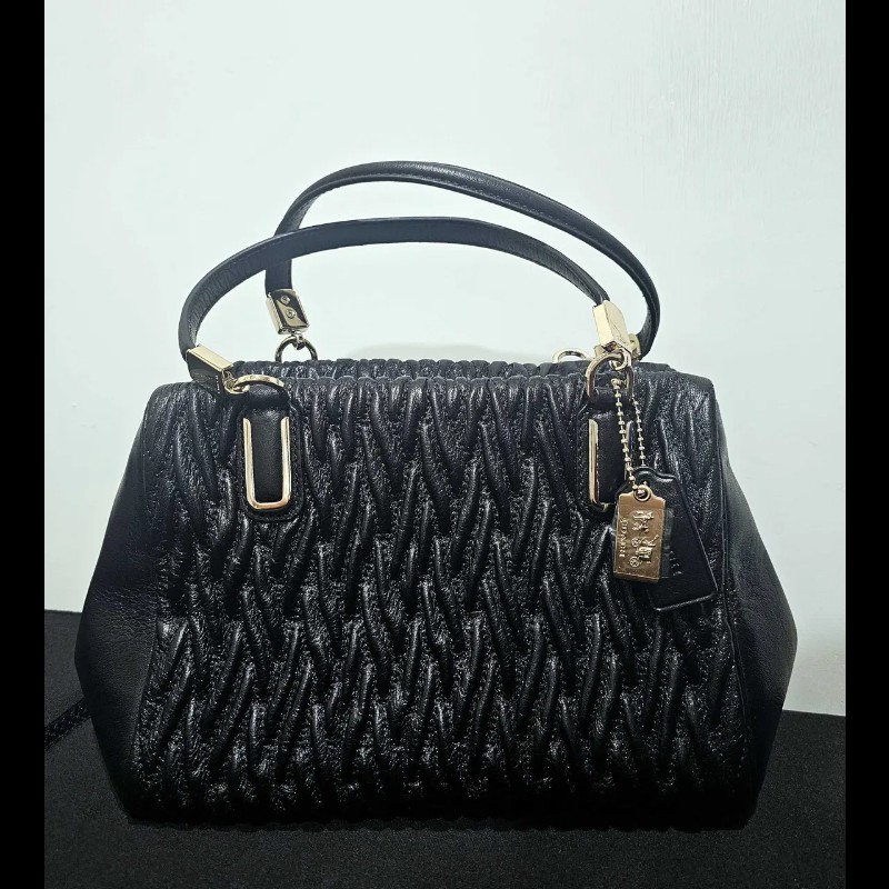 Coach Madison 黑色抓皺皮革手

提/肩背兩用包（型號 F49723）-0