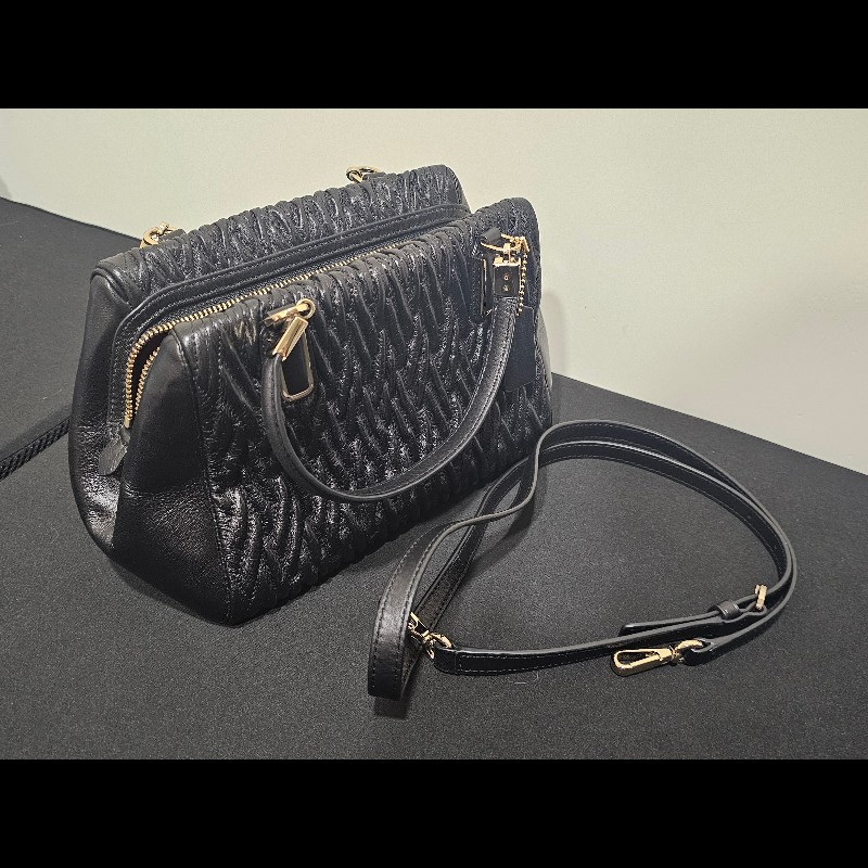 Coach Madison 黑色抓皺皮革手

提/肩背兩用包（型號 F49723）-10