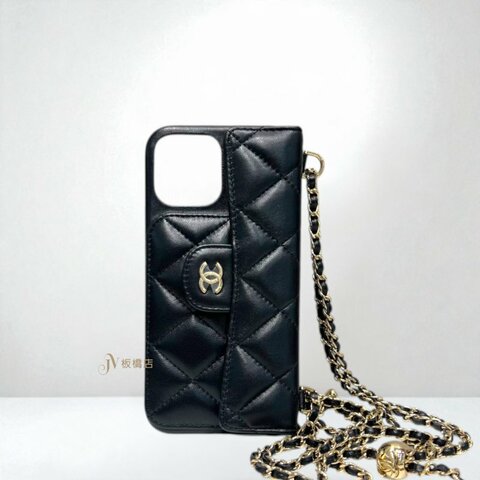 JY0303-CHANEL 黑淡金金球鍊條13PRO MAX手機殼