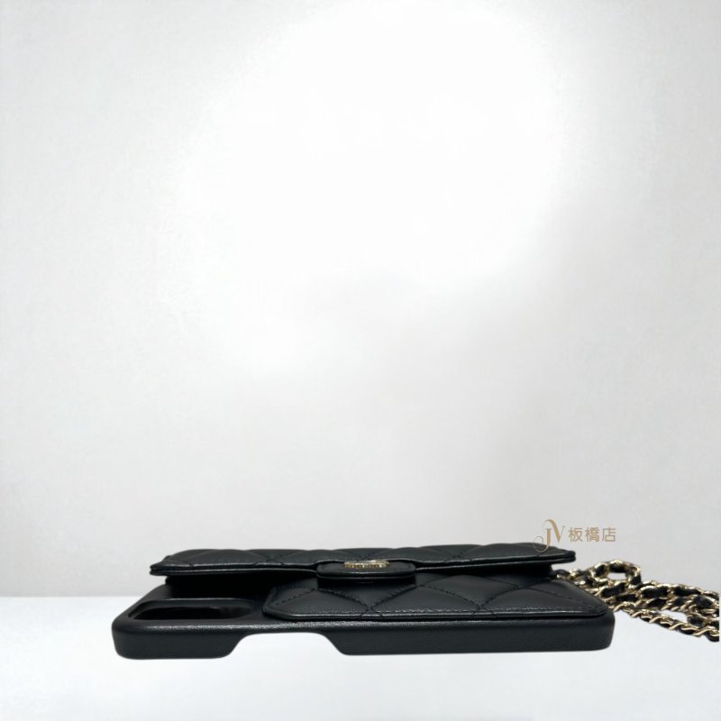 JY0303-CHANEL 黑淡金金球鍊條13PRO MAX手機殼-1