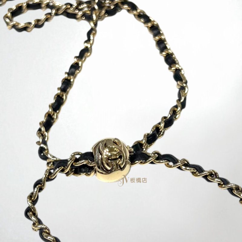 JY0303-CHANEL 黑淡金金球鍊條13PRO MAX手機殼-6