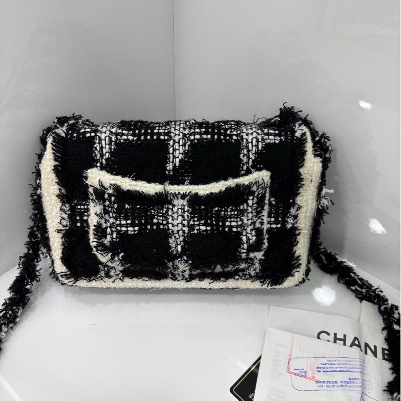 CHANEL/香奈兒 CF限量款 大mini 斜紋軟呢千鳥格毛呢cf 30開 尺寸：21*6.5*12cm 配件：小票 身份卡-1