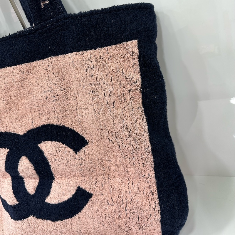Chanel 20C 毛巾布料沙灘包 粉拼深藍色-3