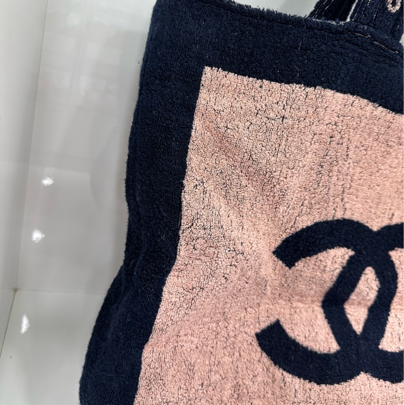 Chanel 20C 毛巾布料沙灘包 粉拼深藍色-4