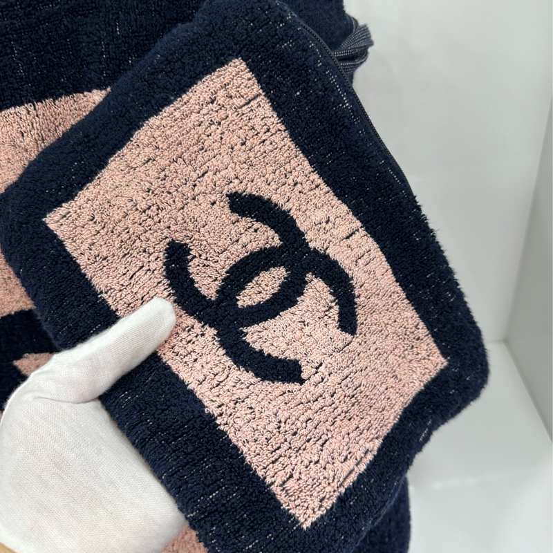 Chanel 20C 毛巾布料沙灘包 粉拼深藍色-6