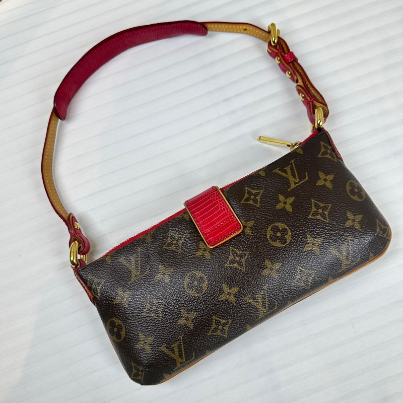 路易威登 /Louis Vuitton LV村上隆聯名 金扣棕色櫻桃圖案蜥蜴皮拼色單肩包26x2x12cm-2